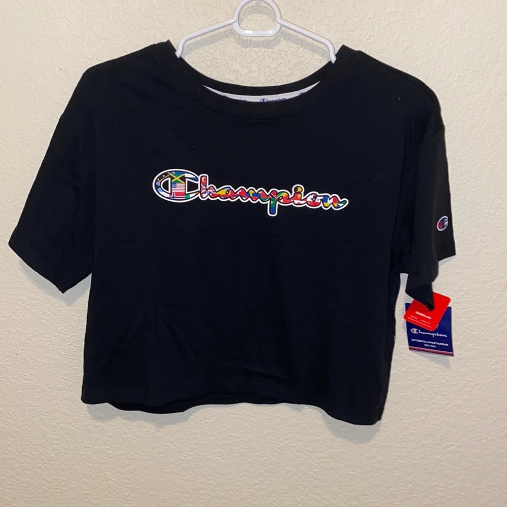 NWT- Champion Logo Tee, World Flags Crop Top